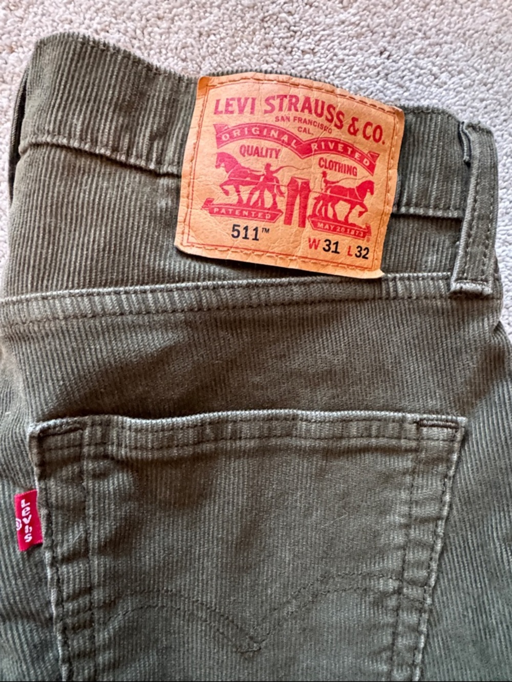 Levi's Olive Green Corduroy Pants - Picture 2 of 3